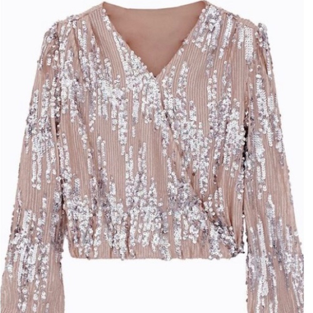 Sequin overlap v-neck top